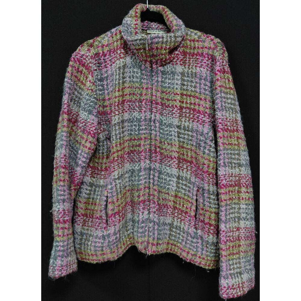weave of the irish Wool Blend Jacket Multicolor Plaid Knit Women Size M